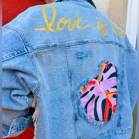 Love Is Love Custom Designed Monstera Denim Jacket - Picture 7 of 8
